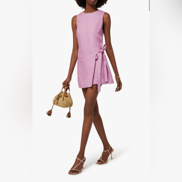 NWT BONDI BORN Martinique Wrap-effect Organic Linen Mini Dress - Pink size large - Picture 4 of 16